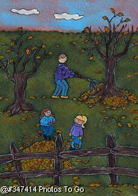 Illustration: Raking autumn leaves
